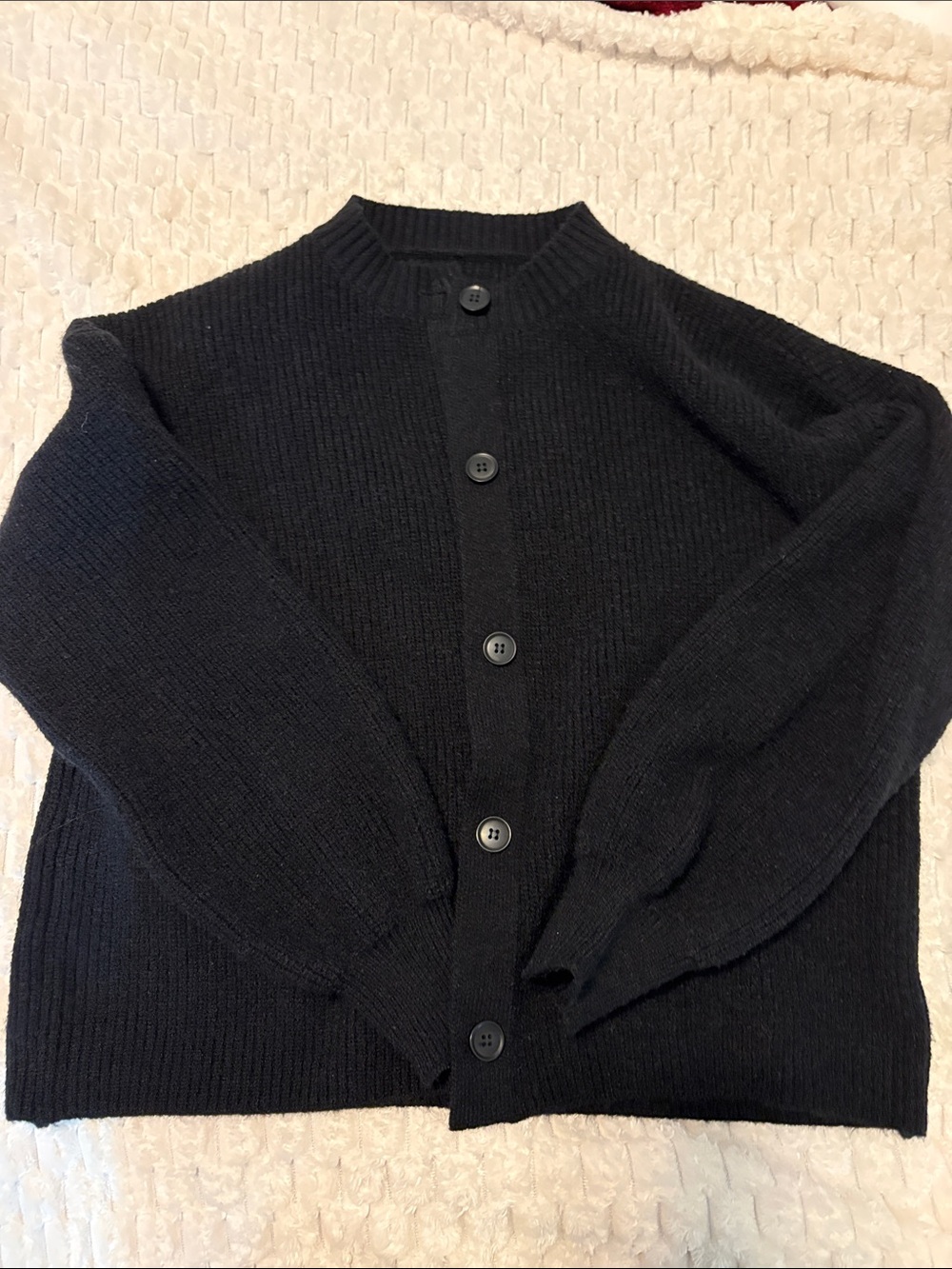 Cider Black Button-Up Thick Ribbed Knit Cardigan